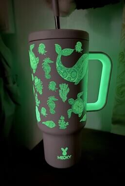 Meoky 40oz Glow Dark Tumbler w/ Handle & Straw, Lid - Sea Life Insulated